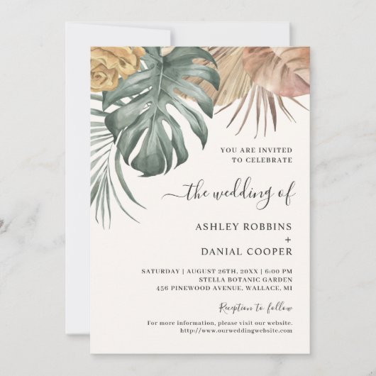 Boho Tropical Oasis Leaves Wedding Kaart (Voorkant)