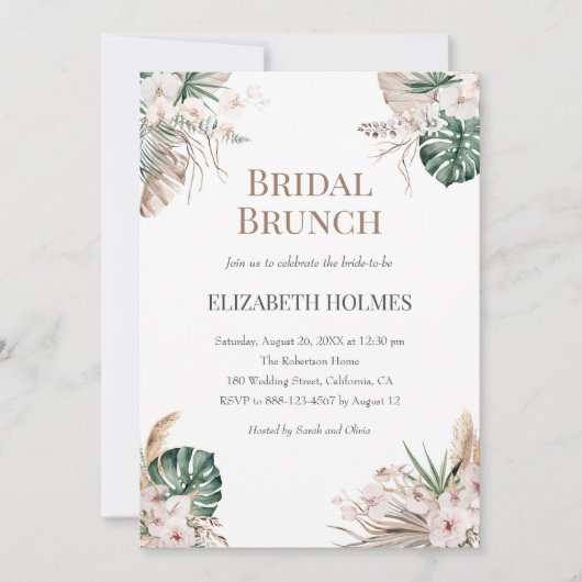 Boho Tropical Orchid Bridal Brunch Uitnodiging (Voorkant)