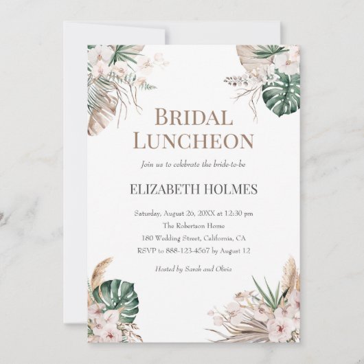 Boho Tropical Orchid Bridal Luncheon Uitnodiging (Voorkant)