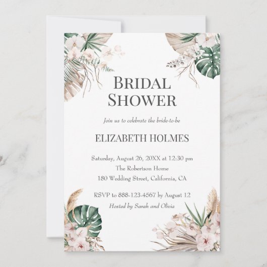 Boho Tropical Orchid Bridal Shower Uitnodiging (Voorkant)