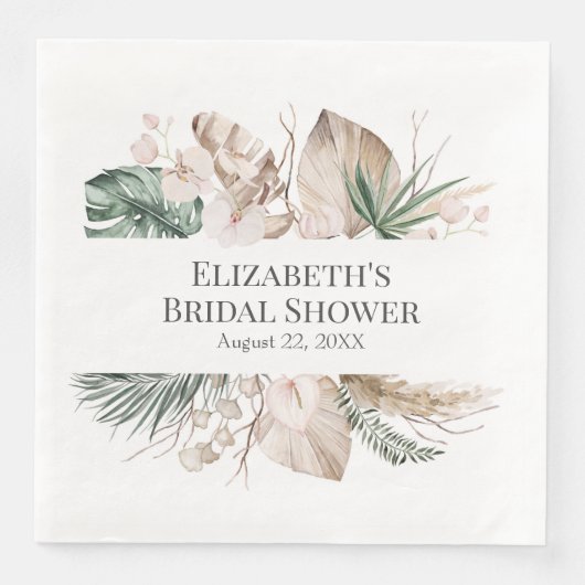 Boho Tropical Orchid en Monstera Paper Napkin Servet (Voorkant)