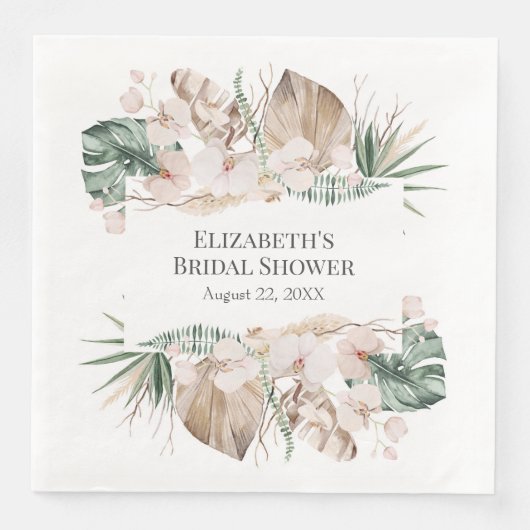 Boho Tropical Orchid en Monstera Paper Napkin Servet (Voorkant)