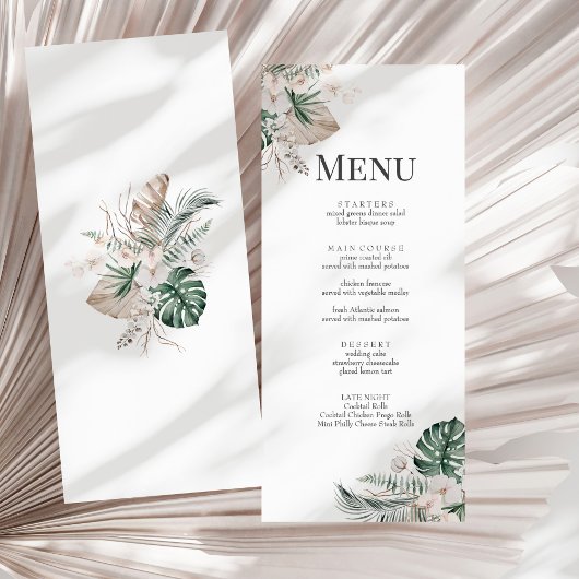 Boho Tropical Orchid & Monstera Wedding Menu Kaart