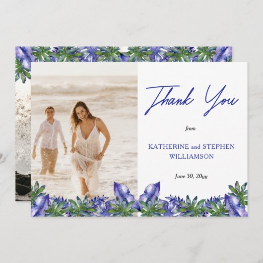 Boho Tropical Paars | Green Wedding Foto Dank Y Bedankkaart (Voorkant / Achterkant)