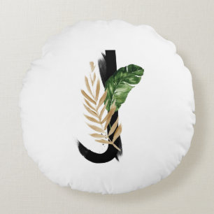 Boho Tropical Palm Leaves Letter J Monogram Rond Kussen