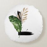 Boho Tropical Palm Leaves Letter L Monogram Rond Kussen<br><div class="desc">letter L monogram ronde kussen met waterverf tropisch palmblad,  faux gouden folie blad en zwarte waterverf borstelaccenten. Deze boho letter L monogram mousepad zal perfect zijn als cadeau. Andere brieven zijn beschikbaar.</div>