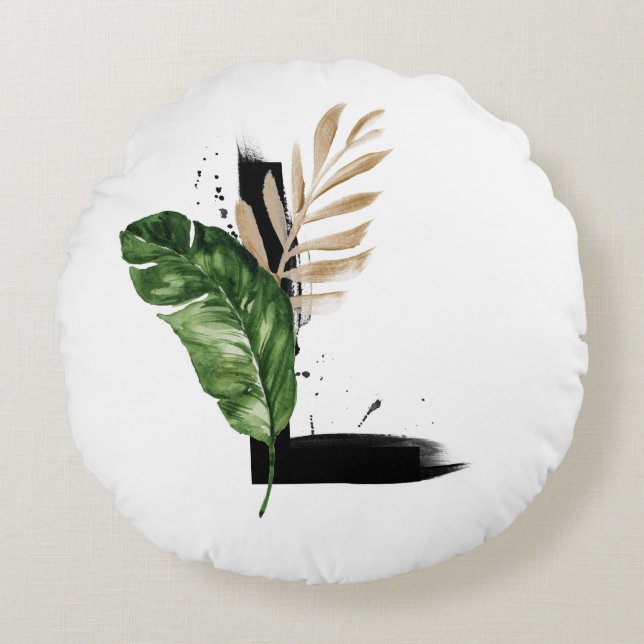 Boho Tropical Palm Leaves Letter L Monogram Rond Kussen (Voorkant)