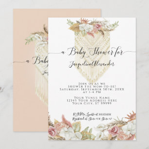 Boho Tropical Pampas Grass Floral Girl Baby shower Kaart