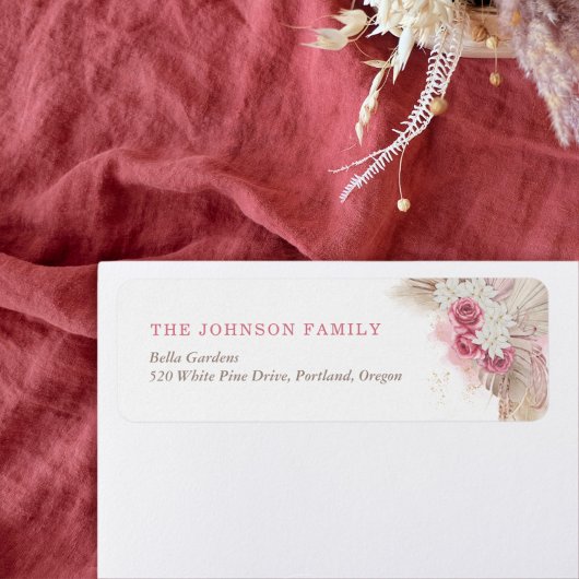 Boho Tropical Pink Rose Baby shower Return Address Etiket