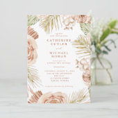 Boho Tropical Rozen Wedding Kaart (Staand voorkant)
