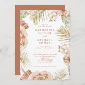 Boho Tropical Rozen Wedding Kaart (Voorkant / Achterkant)