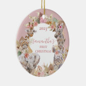 Boho Tropical Safari Oerwoud Animals Pink Girl Keramisch Ornament (Rechts)