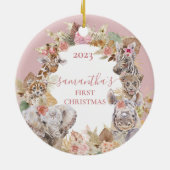 Boho Tropical Safari Oerwoud Animals Pink Girl Keramisch Ornament (Achterkant)