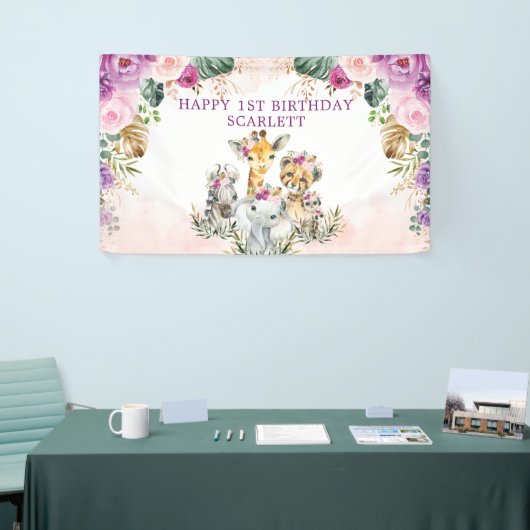 Boho Tropical Safari Oerwoud Floral Happy Birthday Spandoek (Beurs)