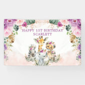 Boho Tropical Safari Oerwoud Floral Happy Birthday Spandoek (Horizontaal)