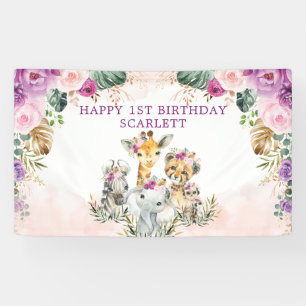 Boho Tropical Safari Oerwoud Floral Happy Birthday Spandoek