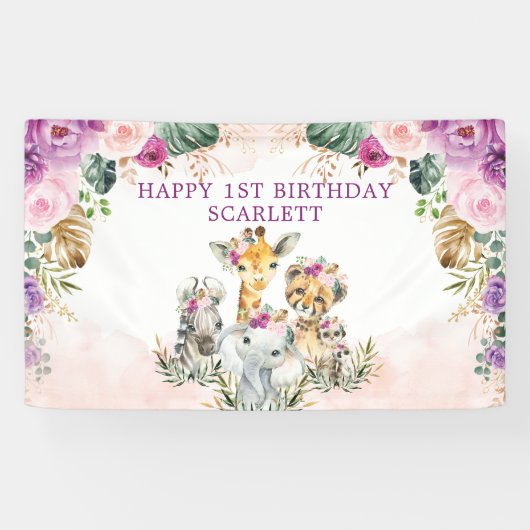 Boho Tropical Safari Oerwoud Floral Happy Birthday Spandoek