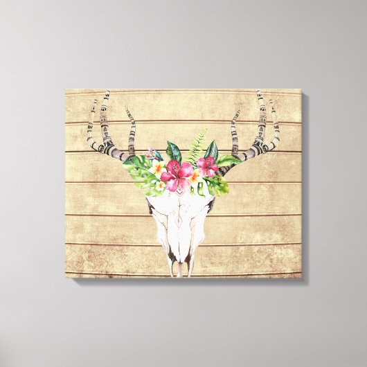 Boho Tropical Skull op Wood Canvas Print (Voorkant)
