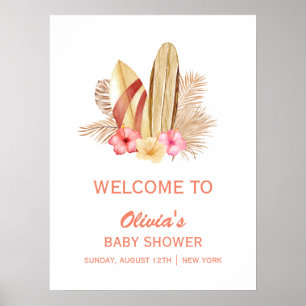 Boho Tropical SurfIng Baby shower Welkom Poster
