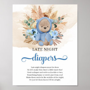 Boho tropical teddy beer Late Night Diapers game Poster