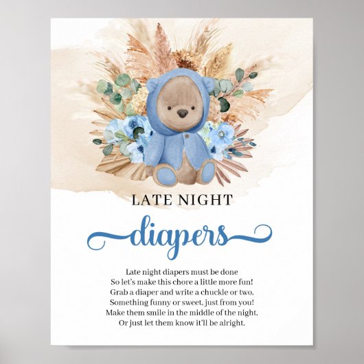 Boho tropical teddy beer Late Night Diapers game Poster (Voorkant)