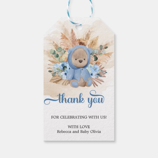 Boho Tropical teddy beer pampas gras bedankt Cadeaulabel (Achterkant)