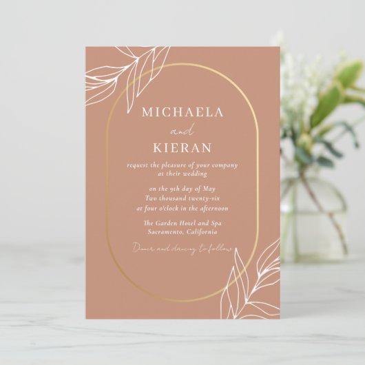 Boho Tropical Terracotta Modern Wedding Kaart (Staand voorkant)