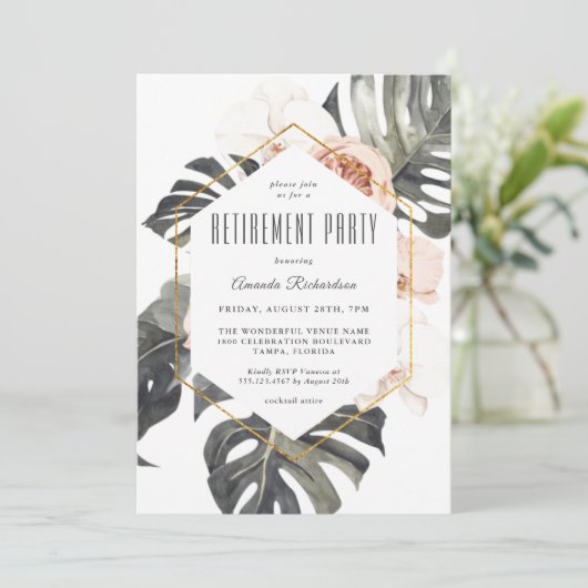 Boho Tropical Waterverf Bloemen Pensioen Partij Kaart (Staand voorkant)