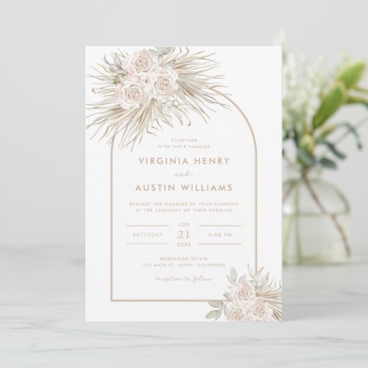 Boho Tropical Waterverf Wedding Invitation Kaart (Staand voorkant)