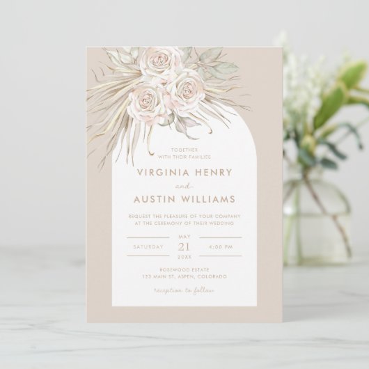 Boho Tropical Waterverf Wedding Invitation Kaart (Staand voorkant)