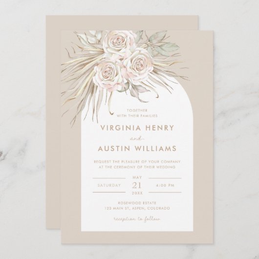 Boho Tropical Waterverf Wedding Invitation Kaart (Voorkant / Achterkant)