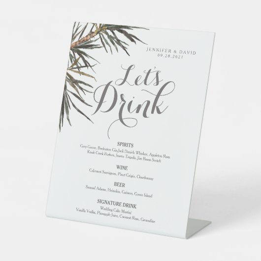 Boho Tropical Wedding Bar Menu Pedestal Sign Reclamebord Met Voetstuk (Voorkant)
