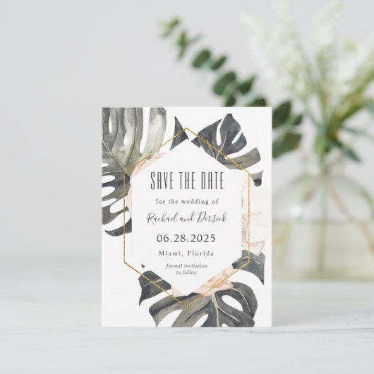 Boho Tropical Wedding Save the Date with Photo (Staand voorkant)