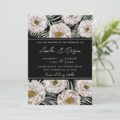 Boho Tropical White Floral & Black Wedding Kaart (Staand voorkant)