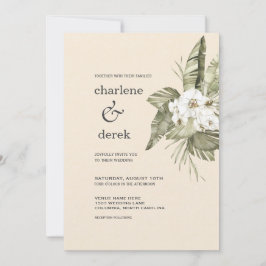 Boho Tropical White Orchid Invitation Kaart