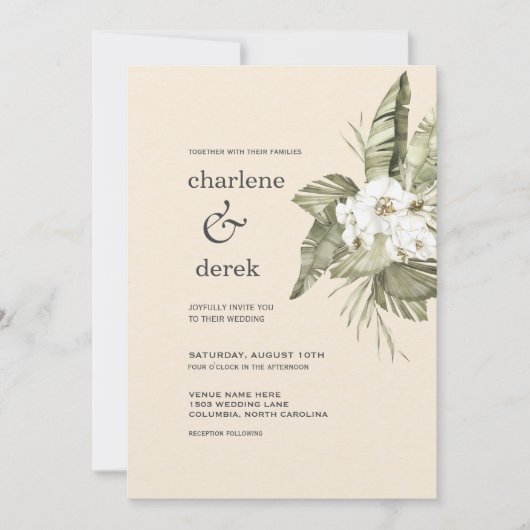 Boho Tropical White Orchid Invitation Kaart (Voorkant)
