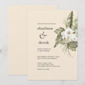 Boho Tropical White Orchid Invitation Kaart (Voorkant / Achterkant)