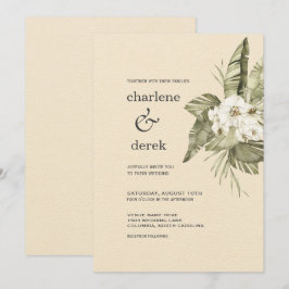 Boho Tropical White Orchid Invitation Kaart