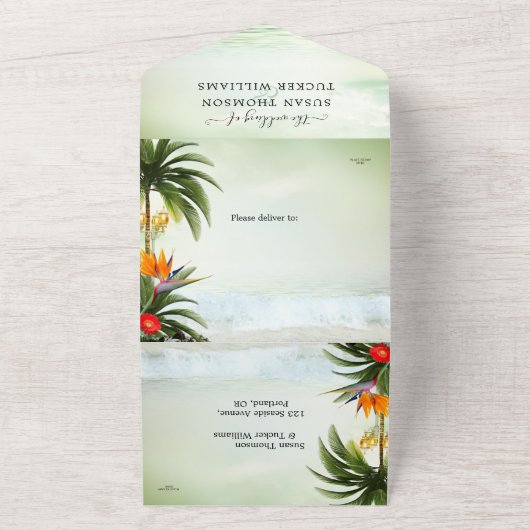 Boho Tropisch Beach All in One Wedding Invitation All In One Uitnodiging (Buitenkant)