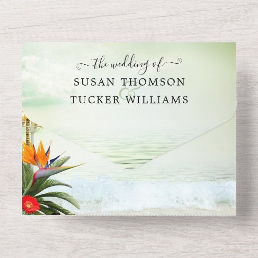 Boho Tropisch Beach All in One Wedding Invitation All In One Uitnodiging (Achterkant)