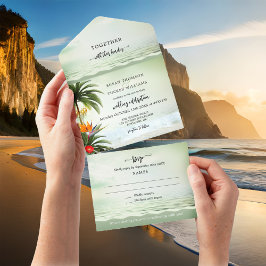 Boho Tropisch Beach All in One Wedding Invitation Uitnodiging