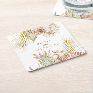 Boho Tropisch Bloem- en Palm Huwelijk Kartonnen Onderzetters