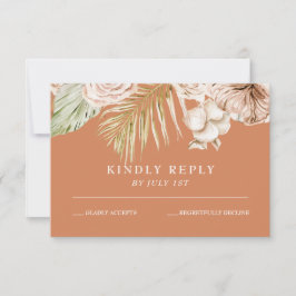Boho Tropisch Bloemmotief en palm terracotta huwel RSVP Kaartje