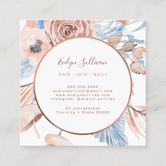 Boho tropisch boeket visitekaartje (Achterkant)