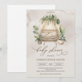 Boho tropisch groen en beige baby wieg kaart (Voorkant / Achterkant)