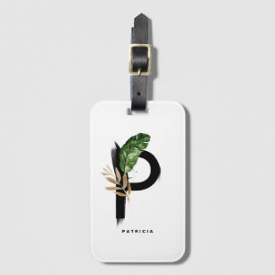 Boho Tropisch Loof Letter P Monogram Bruidsmeisje Bagagelabel