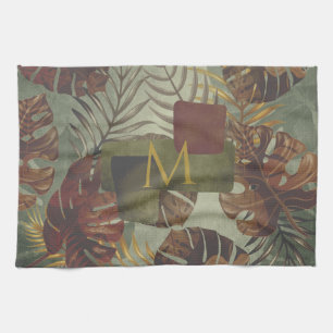 Boho tropisch monstera palmblad 70's zomer theedoek