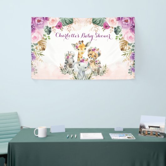 Boho Tropisch Oerwoud Bloemen Groen Baby shower Spandoek (Beurs)