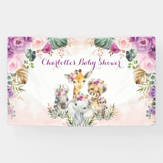 Boho Tropisch Oerwoud Bloemen Groen Baby shower Spandoek (Horizontaal)