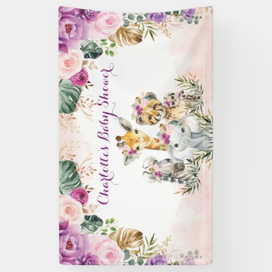 Boho Tropisch Oerwoud Bloemen Groen Baby shower Spandoek (Verticaal)